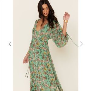 Free People Earthfolk Ruched Sleeve printed dress